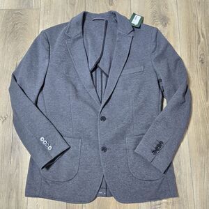 01. ALGO Knit Blazer L Short Gray Unlined Stretch‎ Pockets Career Office